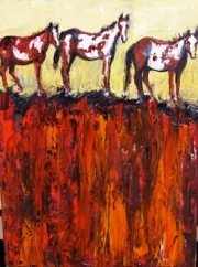Three-Horses-on-Cliff-11-x-14-Oil-Sold